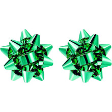 Weihnachts-Ohrstecker mit Schleife und Blume, Rot, Grün, Gold, 3D