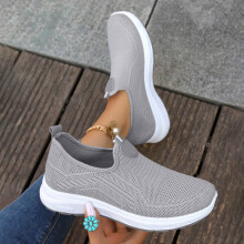 Willtoo 2026 Tennis Shoes Womens Women's Slip on Flat Shoes Comfortable Knit Loafers Lightweight Nurse Walking Sneakers Gray 7 Wide