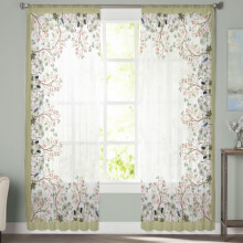 Sheer Curtains Chinese Crane Peach Flower Border 52x108 in