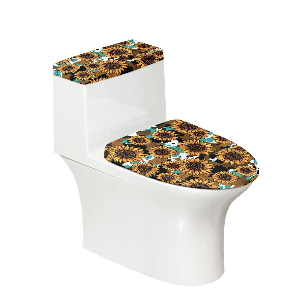 Polyester Toilet Lid Covers Set Sunflower Cow Print 2-Piece 908436917001