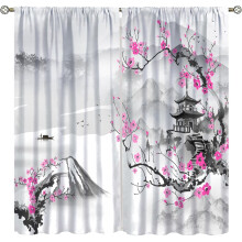 Asian Cherry Blossom Blackout Curtains Vintage Plum Blossom