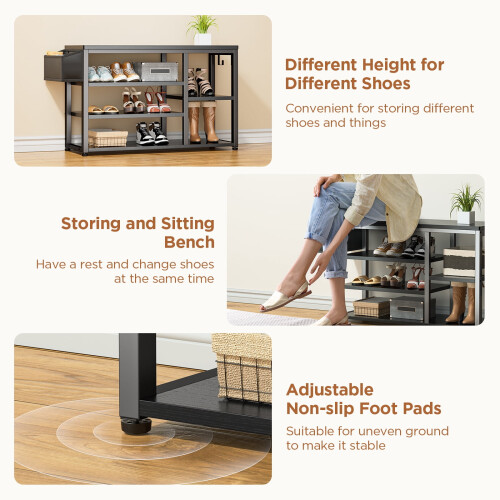 Entryway Shoe Bench with Storage Black 1