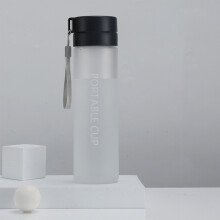 Large Capacity Sports Water Bottle with Tea Infuser (400/600/800ml), Frosted Plastic Flower Cup, Portable Tumbler with Drawstring Strap & Non-Slip