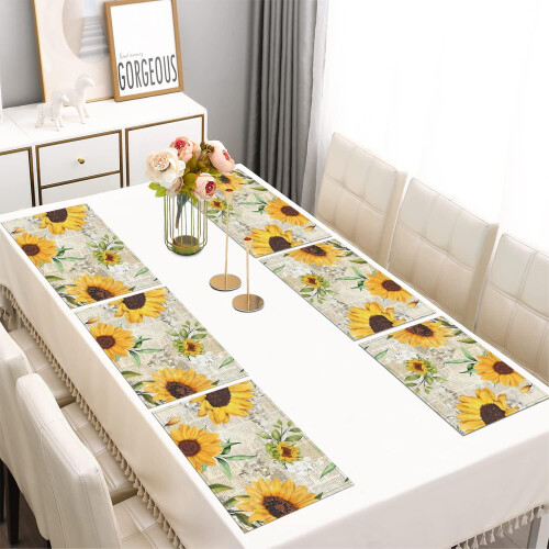 Sets de table bohèmes tournesol en lin, lot de 6 1