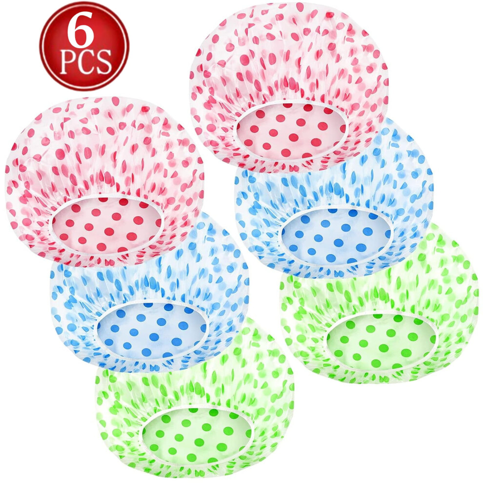Shower Cap, 6Pcs Hair Cap for Shower, Waterproof Reusable Shower Caps Bath Hair Hat Stocking Stuffers for Women Men, Multicolor