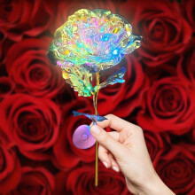 Roses artificielles colorées 24 carats avec tige dorée et lumière LED