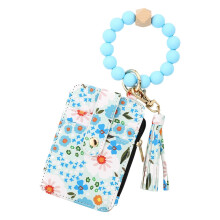 Women's Boho Beaded Wallet, Womens Boho Style Beaded and Tassel Wristlet Keychain Wallet,Wristlet Wallet Keychain with Floral Fruit Pattern