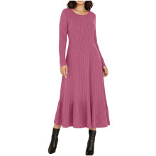 Women's Knit Sweater Dress Round Neck Long Sleeve Ruffle