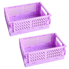 Plastic Baskets Foldable Desk Crates Storage Box Stackable Table Basket Organizers Office Desktop Drawer Shelf Purple