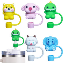 5PCS Straw Cover Cap for Cups, Silicone Cute Animal Straw Topper for 10mm 0.4in Dust-Proof Reusable Straw Tips Lids