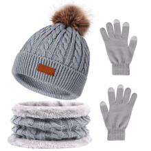 Winter Knitted Hat Scarf Glove Set Unisex Teenager Hat Warm Plush Scarves