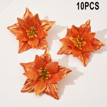 10Pcs Christmas Artifical Flowers Glitter Poinsettia For Christmas Tree Ornaments Fake Flower Xmas Navidad Happy New Year 2023