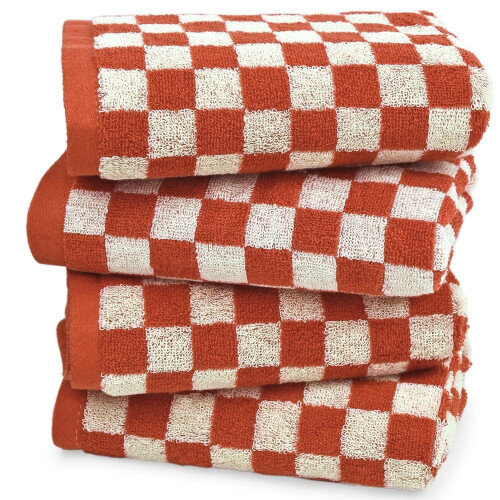 Cotton Hand Towels Checkered Design 4-Pack 13x29 inch
