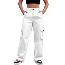 Women's Street Style High Waist Wide Leg Trousers White XL