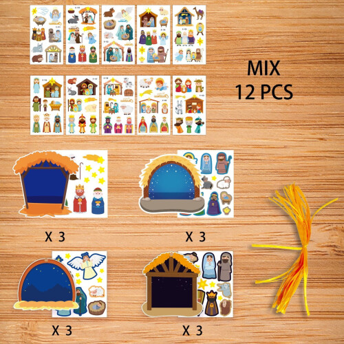 Cartoon Nativity Scene Stickers for Christmas Tree