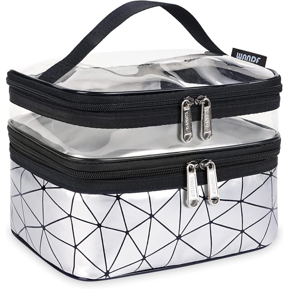 Clear Makeup Bag Double-Layer Travel Cosmetic Organizer