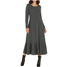 Women's Knit Sweater Dress Grey XL Round Neck Long Sleeve