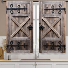 Farmhouse Wooden Barn Door Kitchen Curtain 27.5x39 in Brown