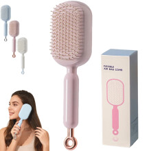 QINGQ Retractable Cushion Massage Comb, Self-Cleaning Hair Brush with Retractable Bristles for All Hair Types, Travel Portable Design