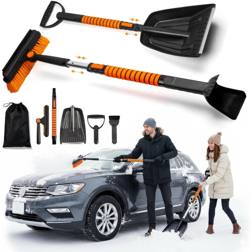 Schneebürste und Eiskratzer 5-in-1 mit 270 drehbarem Besen