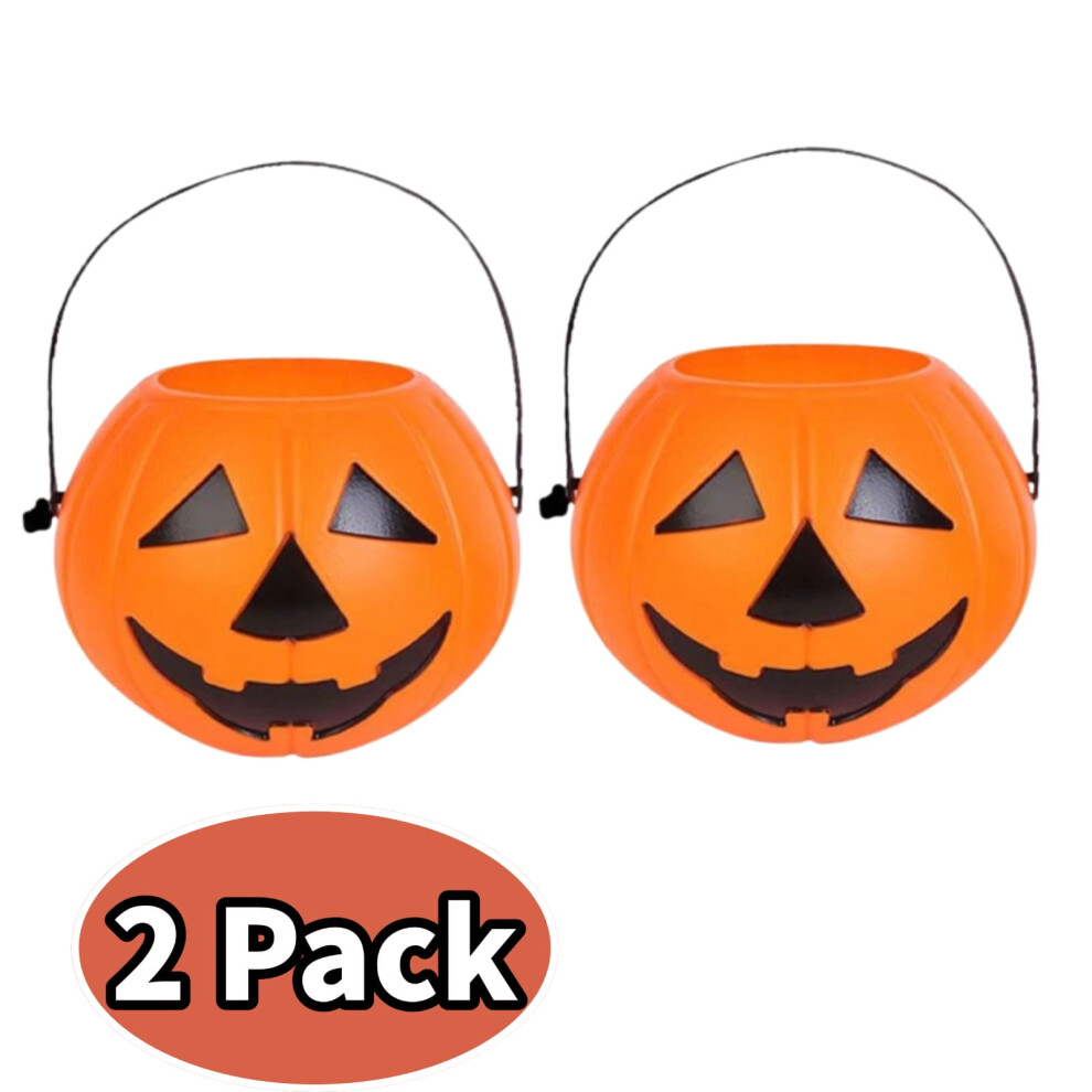 Halloween Pumpkin Candy Bucket Plastic Pail 2 Pcs 959110537909