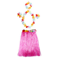 Hawaiian Hula Costume Set Pink Grass Skirt Flower Garland