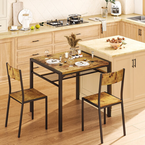 Dining Set for 2 Wooden Retro Table and Chairs 2