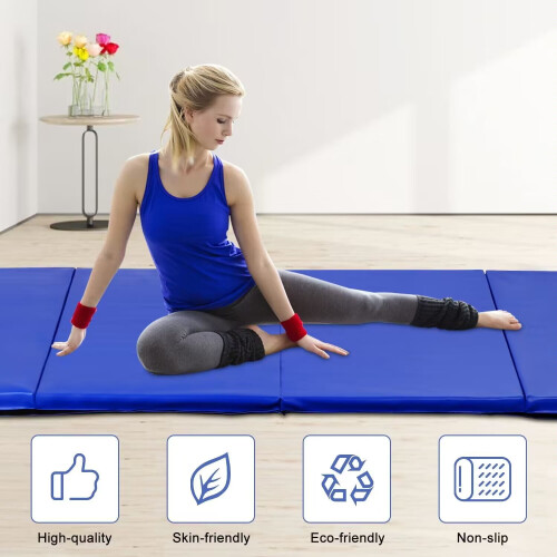 Folding Gymnastics Mat Blue 4 ft x 8 ft x 2 in 1