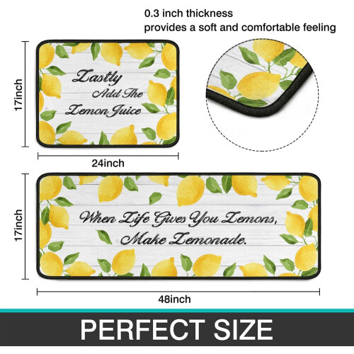 Lemon Kitchen Rug Set Non-Slip Waterproof 2 pcs 1