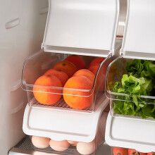 Bacs de rangement transparents empilables pour réfrigérateur avec couvercle rabattable coulissant