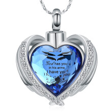 Angel Wing Heart Cremation Pendant for Women with Crystal