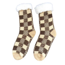 Dame Fuzzy Lårhøje Sokker Khaki Fleece Skridsikre