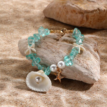 Shell and Pearl Beaded Bracelet with Starfish Charm