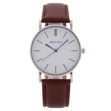 Men's Quartz Watch Silver Case White Dial Brown Leather
