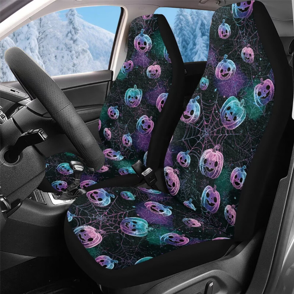 Plush Spider Web Pumpkin Seat Covers 2 Pack Coral 959110530634