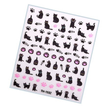 Nagelsticker mit Katzenmotiv, französischem Stern- und Schleifendesign, 24 Stück