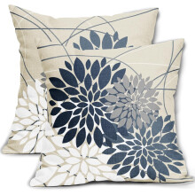 Dunkelblaue Kissenbezüge mit Blumenmuster, 45 x 45 cm, 2er-Set