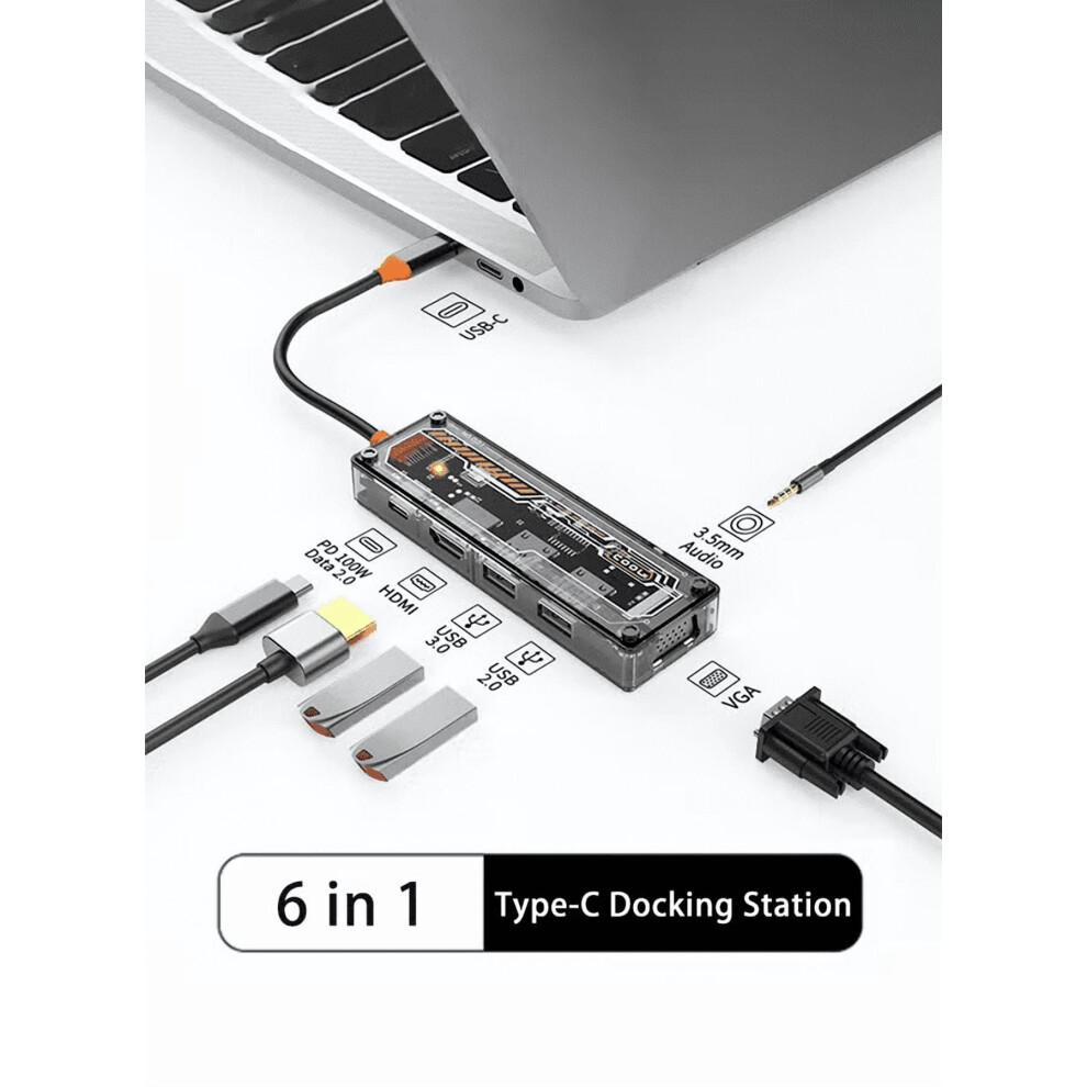 Usb-C Docking Station 6-In-1 With 4K Hdmi Vga 100W Pd Usb 913466709922