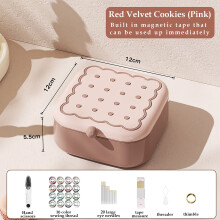 Cookie-Shaped Magnetic Needle Case Set, 2-Layer Portable Sewing Kit with Built-In Mirror, Magnetic Needle Holder for Home Travel & Emergency Repairs