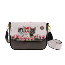 Macska Rózsa Virágmintás Mini Crossbody Táska Női