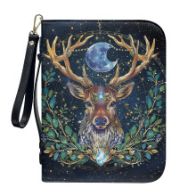 Elk Olive Leaf Moon PU Leather Bible Cover with Wristlet
