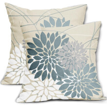 Kussenhoezen met bloemenprint, grijsblauw, 18x18 inch, set van 2