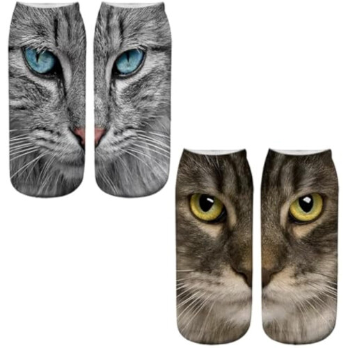 Chaussettes à motif chat, impression 3D réaliste, 1 paire