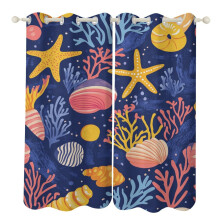 Rideaux occultants à œillets, motif coquillage et étoile de mer aquarelle