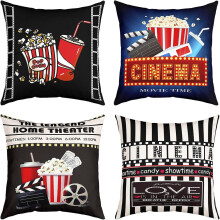 Housses de coussin réversibles pour cinéma, lot de 4, 45 x 45 cm