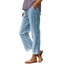 Women's Linen Wide Leg Pants Light Blue S-3XL