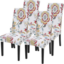 Ensemble de 4 housses extensibles à motif floral pour chaises de salle à manger