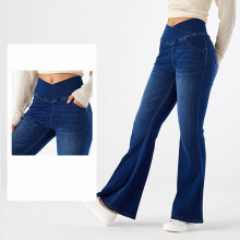 Women's Straight Leg High Waisted Denim Jeans Dark Blue
