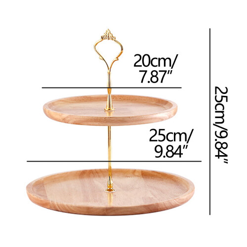 Houten fruit- en gebakschaal beige, dubbellaags