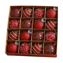 Red Sparkling Christmas Ball Set Plastic 12 pcs